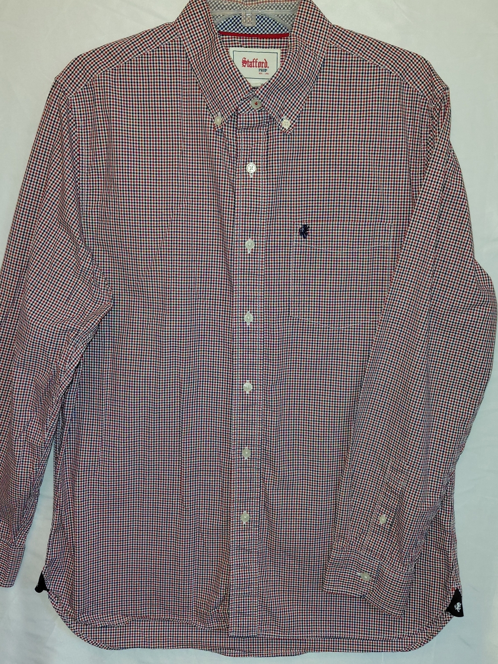 Stafford Red and Navy Microcheck Button-Down Shirt #2633